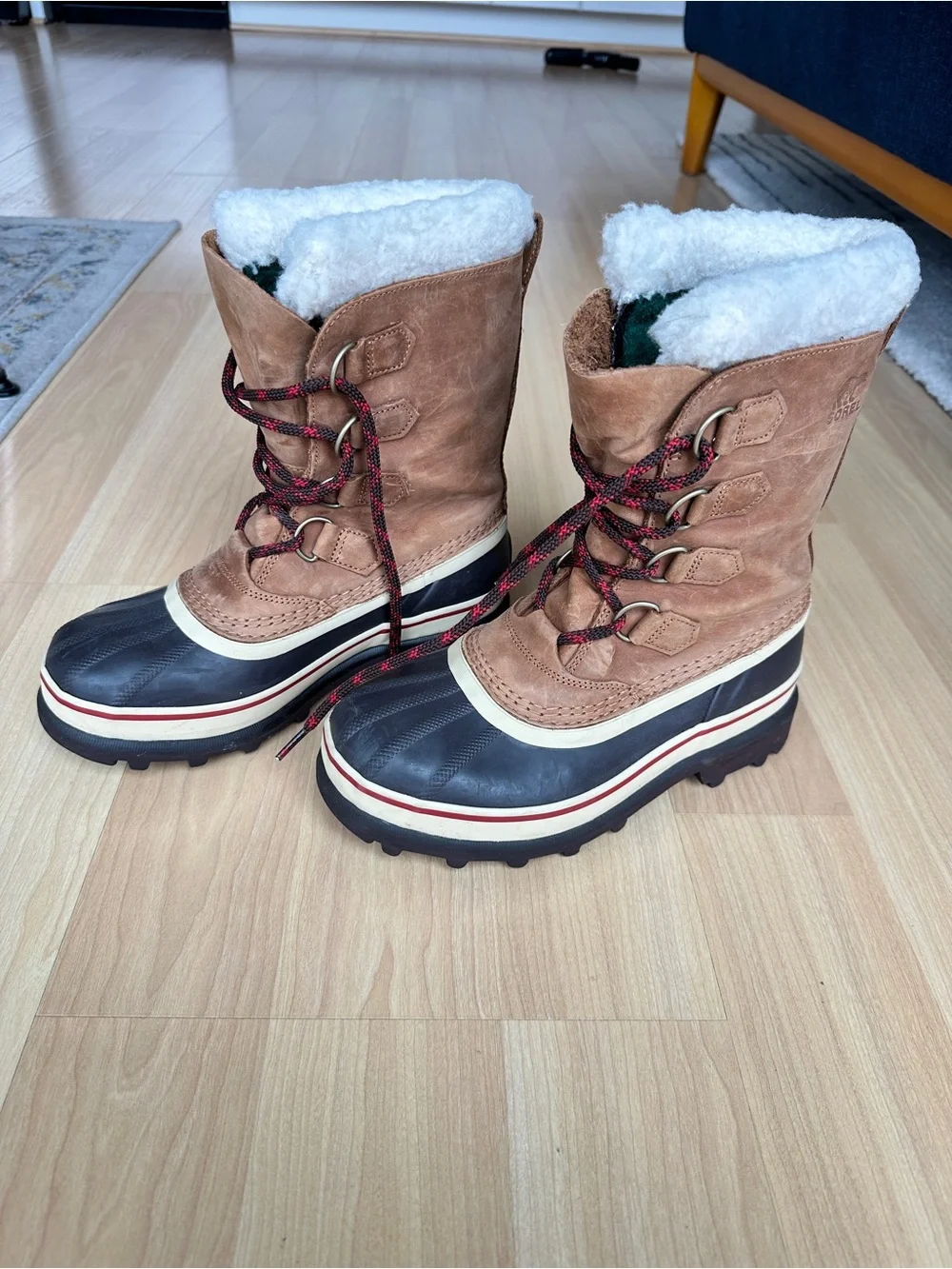 Sorel Tan and Black Waterproof Winter Boot with Red-Accent Laces